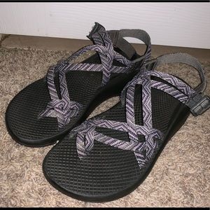 Grey and Purple Chacos. Size W7.